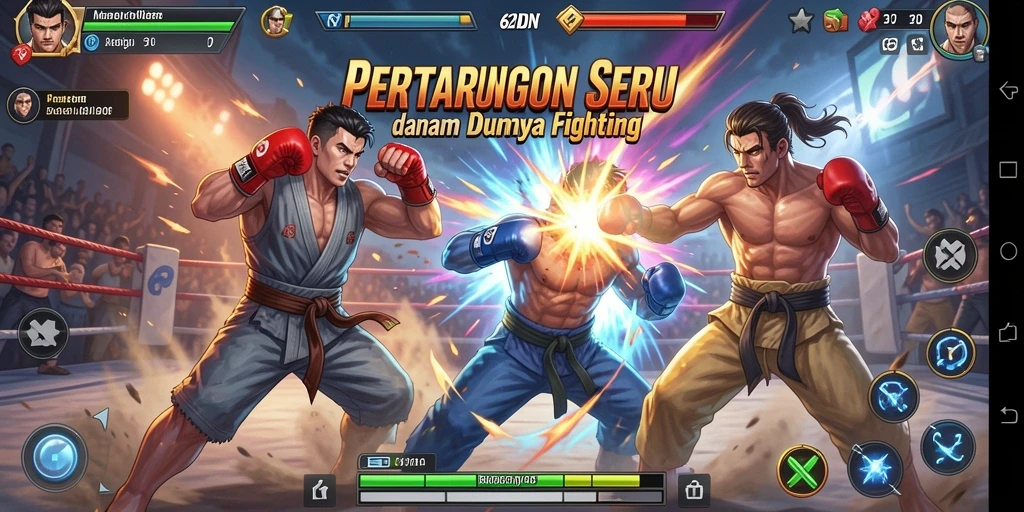 Gameplay seru dalam pertarungan antar karakter di 62IDN.
