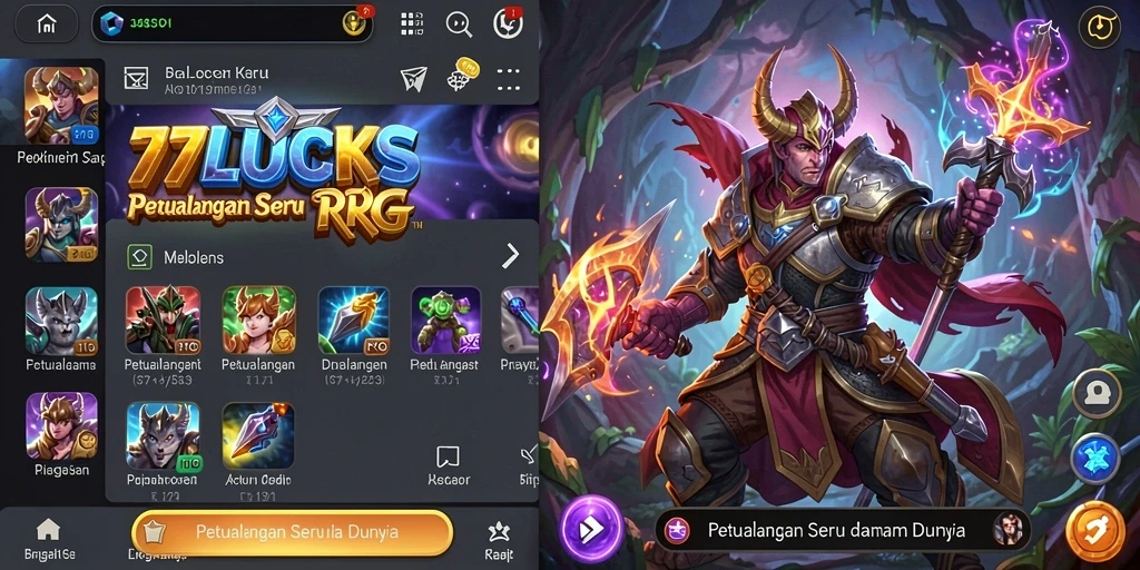 Screenshot gameplay 77LUCKS menampilkan petualangan RPG yang menarik.
