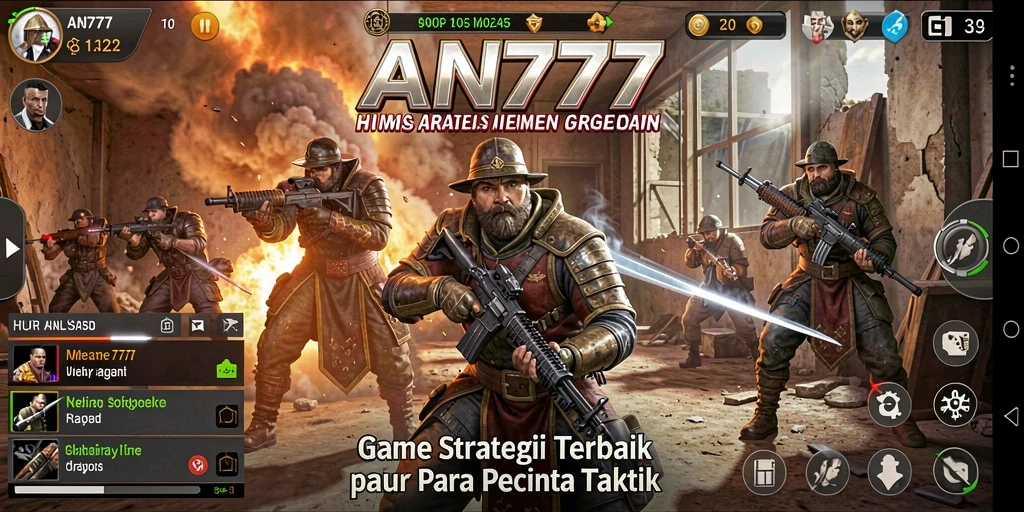 Screenshot gameplay AN777 yang menunjukkan taktik dan strategi dalam pertempuran.