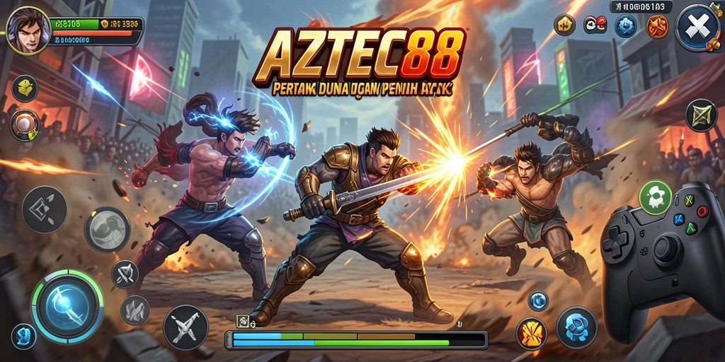 Tangkapan layar pertarungan seru dalam AZTEC88, menunjukkan aksi memukau.