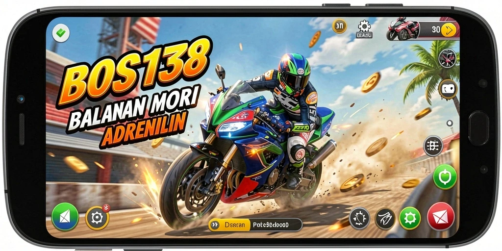 Tampilan gameplay BOS138 yang mendebarkan dan penuh aksi balapan motor.