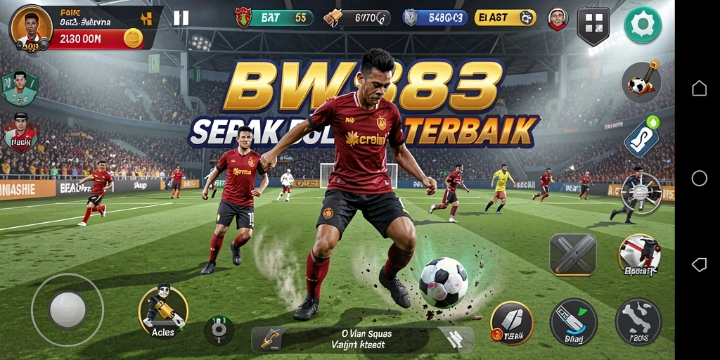 Tampilan gameplay BW888 yang penuh aksi di lapangan sepak bola.