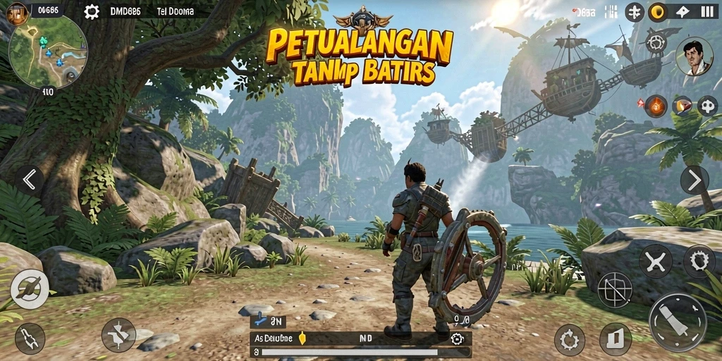 Tampilan gameplay DMD686 yang menampilkan eksplorasi dunia terbuka yang luas.