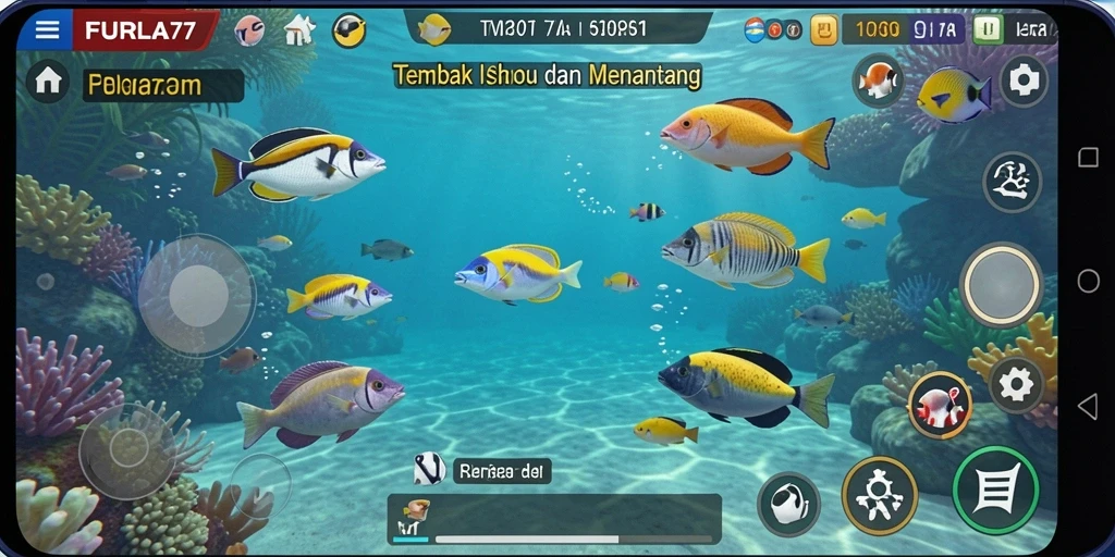 Screenshot gameplay FURLA77 yang menangkap aksi menembak ikan.