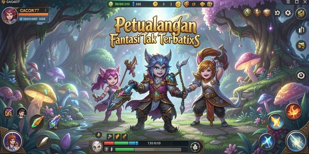 Screenshot GACOR77 menampilkan aksi seru dalam pertarungan RPG.