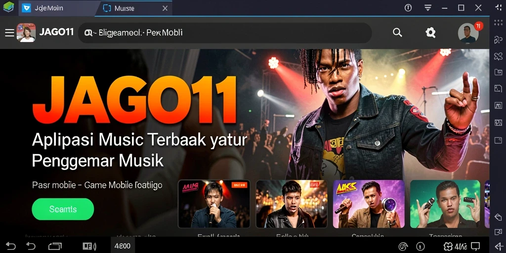 Tampilan utama gameplay JAGO11 dengan berbagai lagu dan tantangan menarik.