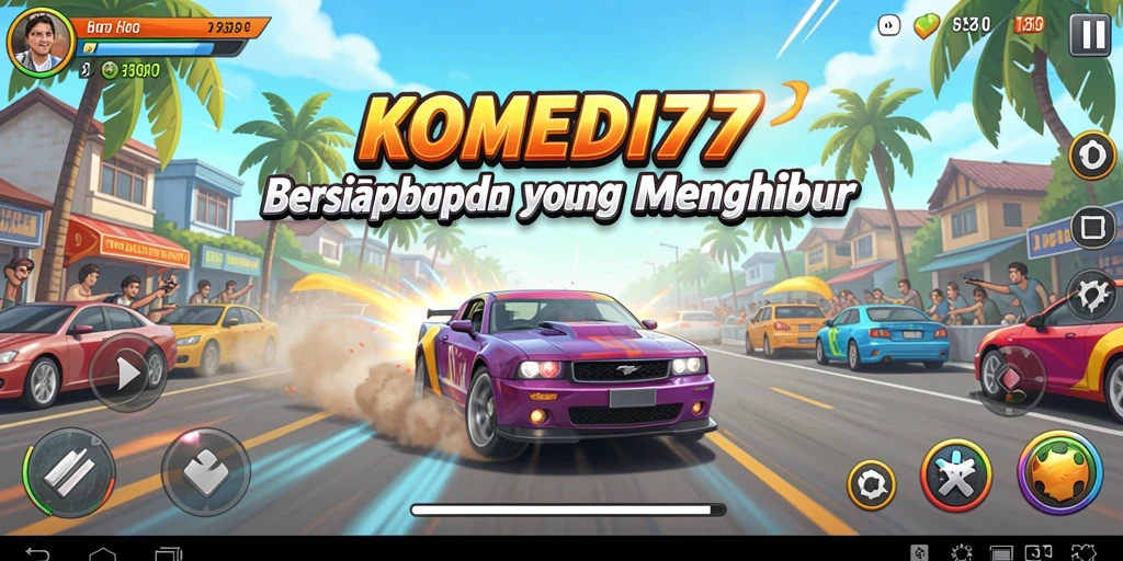 Tampilan gameplay seru dari KOMEDI77 dalam balapan motor.