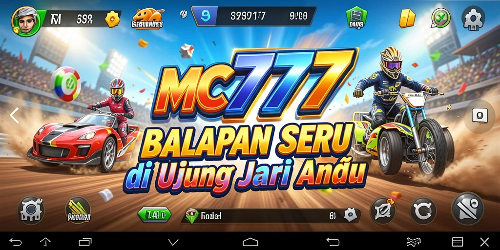 Screenshot MC777 menunjukkan aksi balapan yang mendebarkan.
