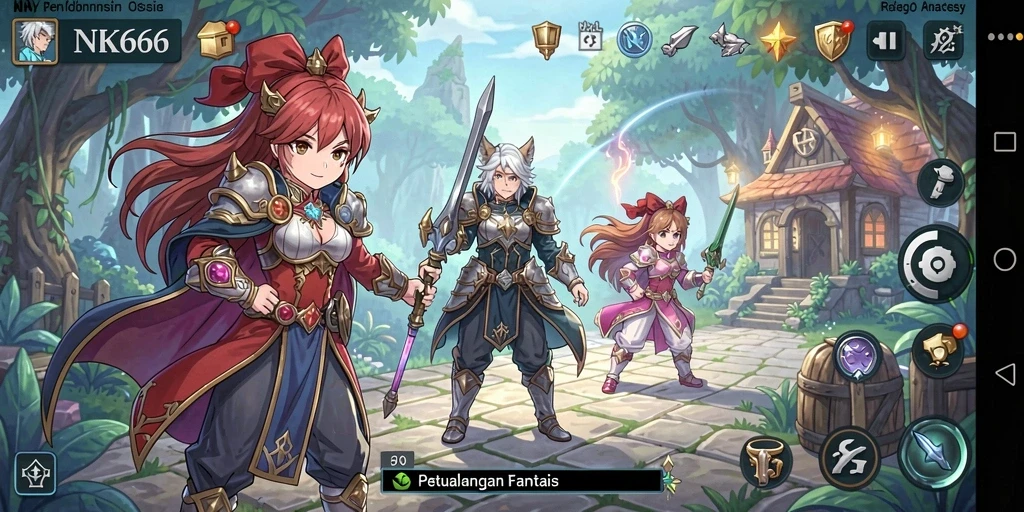Screenshot gameplay NK666 menunjukkan pertarungan karakter Anime yang seru.