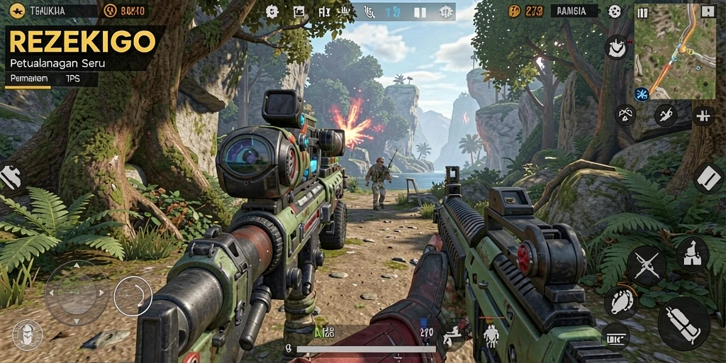 Tampilkan aksi seru dalam game TPS REZEKIGO.