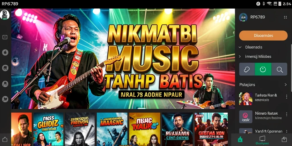 Screenshot gameplay RP6789 menampilkan antarmuka menarik dengan lagu-lagu populer.