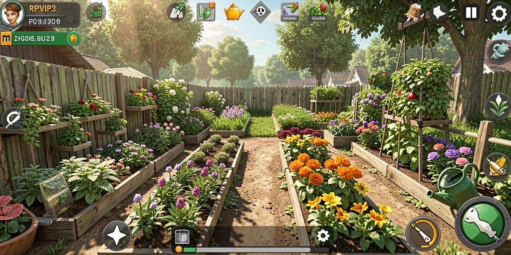 Tangkapan layar gameplay RPVIP3 menampilkan ladang yang indah dan subur.