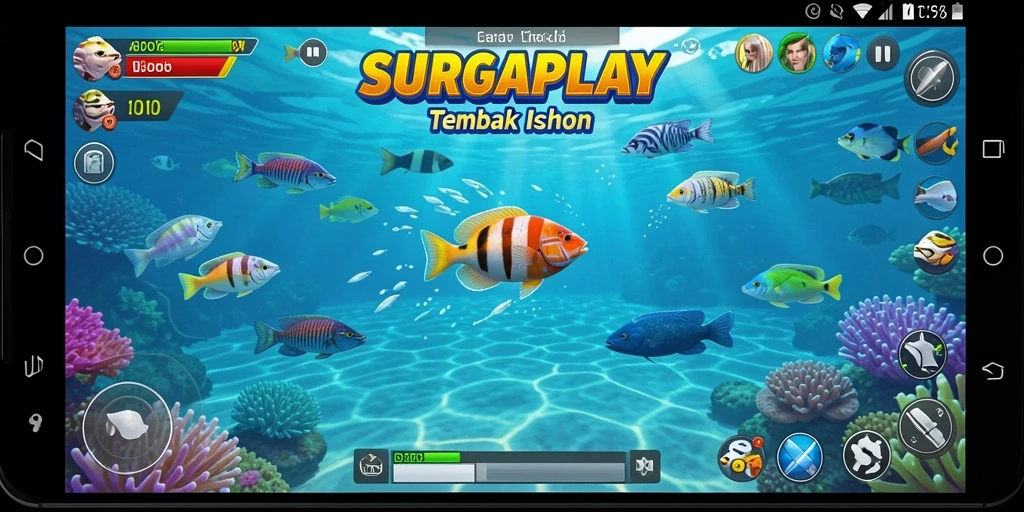 Tampilan gameplay SURGAPLAY dengan ikan yang beragam.
