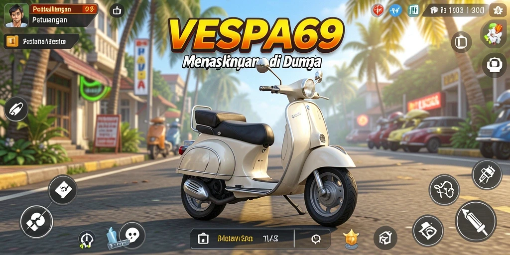 Tampilan gameplay seru di VESPA69 dengan sepeda motor Vespa.