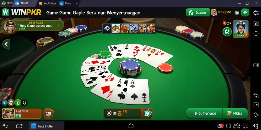 Screenshot gameplay WINPKR menampilkan suasana permainan Gaple yang seru.