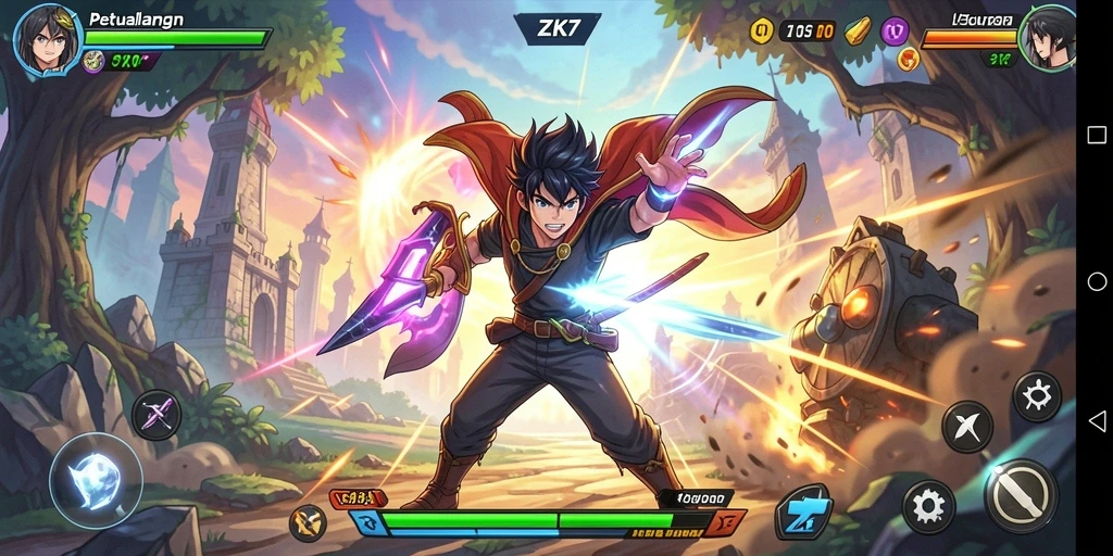 Tampilan gameplay ZK7 yang seru dengan karakter Anime.